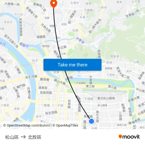 松山區 to 北投區 map