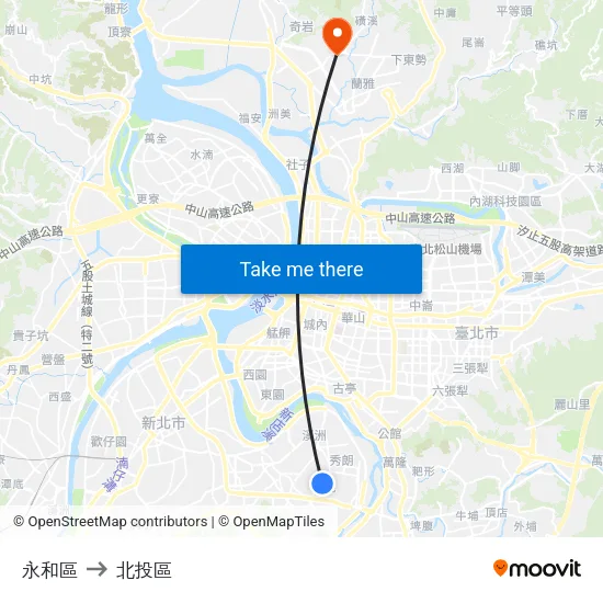 永和區 to 北投區 map