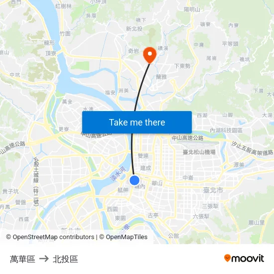 萬華區 to 北投區 map