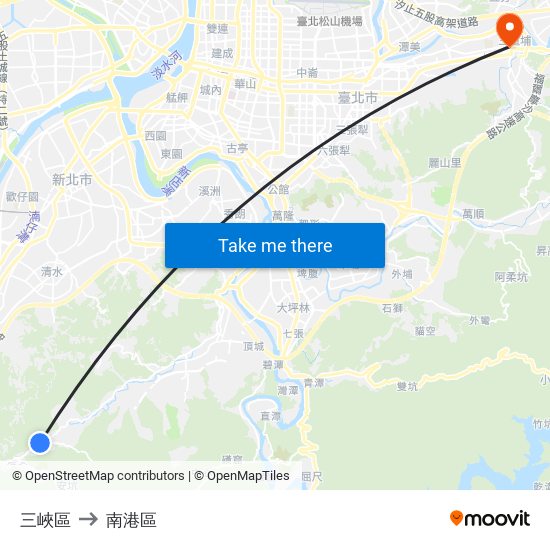 三峽區 to 南港區 map