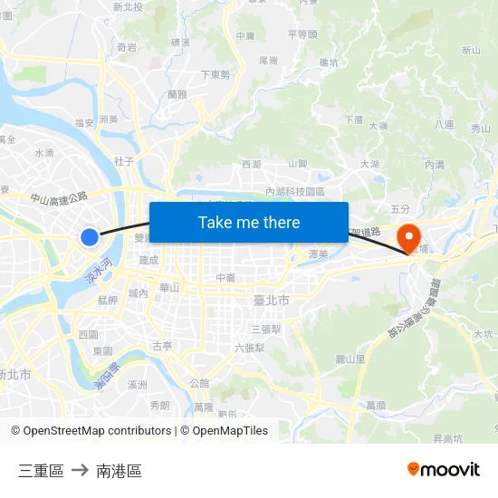 三重區 to 南港區 map
