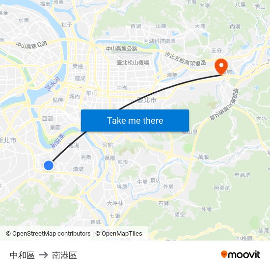 中和區 to 南港區 map