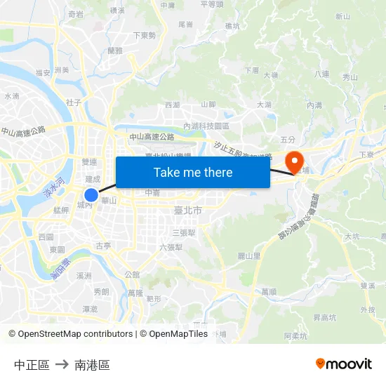 中正區 to 南港區 map
