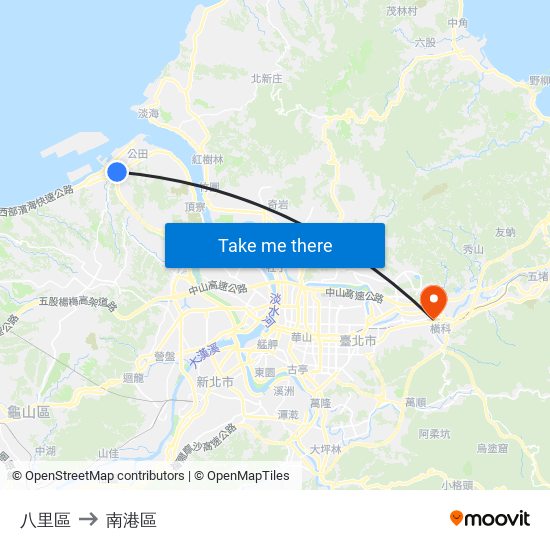 八里區 to 南港區 map