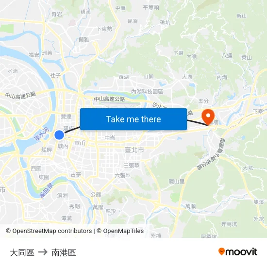 大同區 to 南港區 map