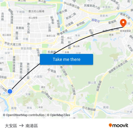 大安區 to 南港區 map
