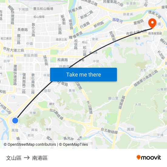 文山區 to 南港區 map