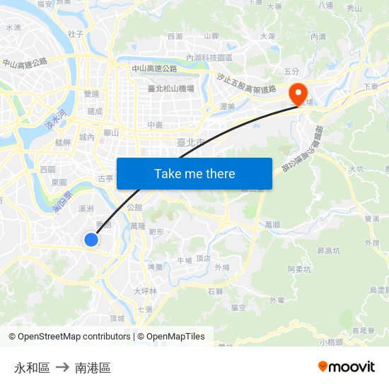 永和區 to 南港區 map