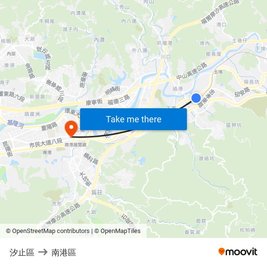 汐止區 to 南港區 map