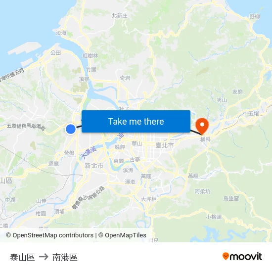 泰山區 to 南港區 map