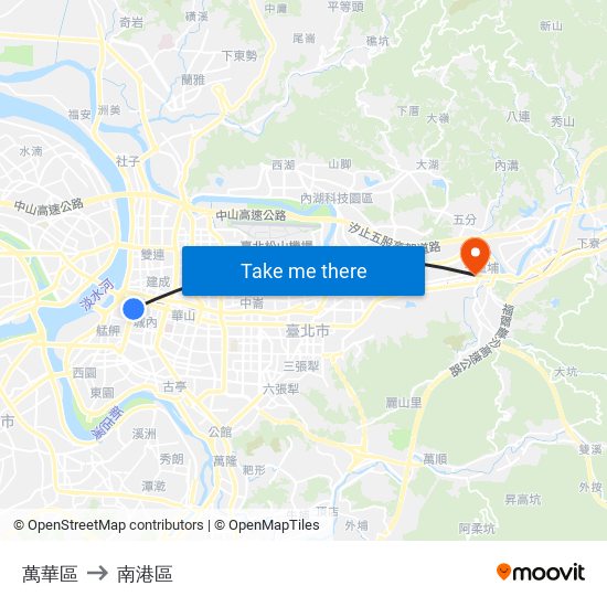 萬華區 to 南港區 map