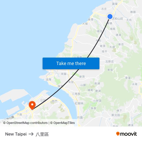 New Taipei to 八里區 map