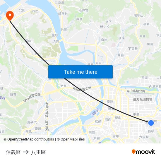 信義區 to 八里區 map