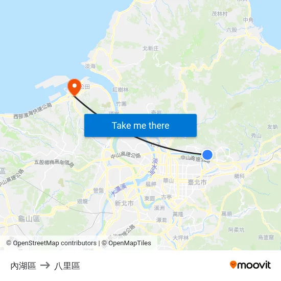 內湖區 to 八里區 map