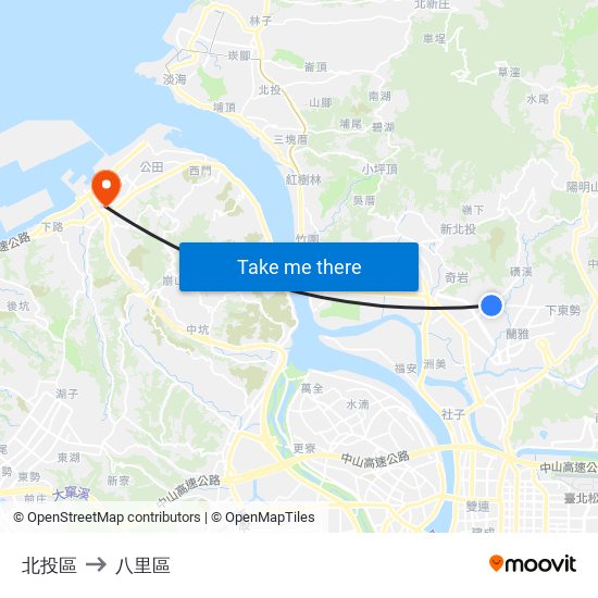 北投區 to 八里區 map