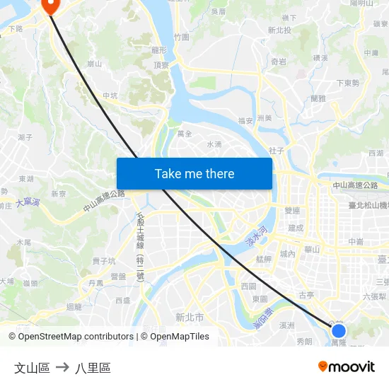 文山區 to 八里區 map