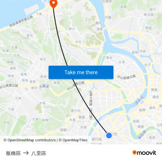 板橋區 to 八里區 map