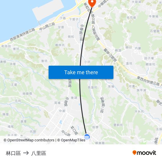 林口區 to 八里區 map