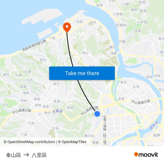 泰山區 to 八里區 map