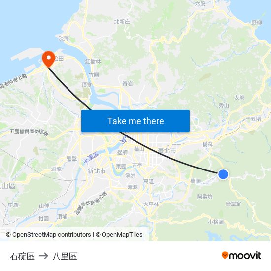 石碇區 to 八里區 map