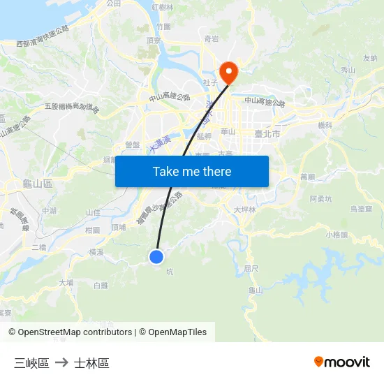 三峽區 to 士林區 map