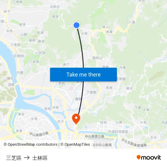 三芝區 to 士林區 map