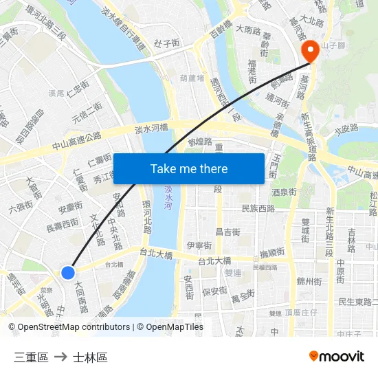 三重區 to 士林區 map