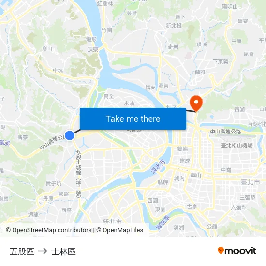 五股區 to 士林區 map