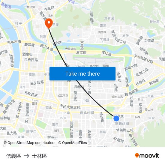 信義區 to 士林區 map