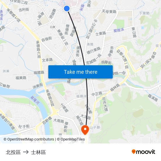 北投區 to 士林區 map
