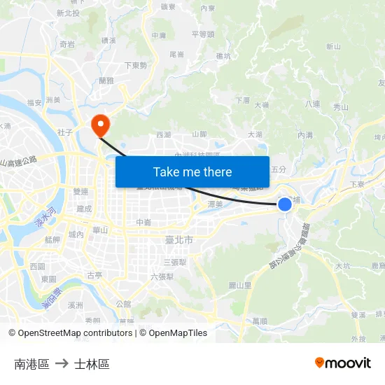 南港區 to 士林區 map