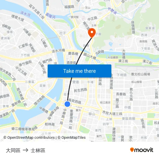大同區 to 士林區 map