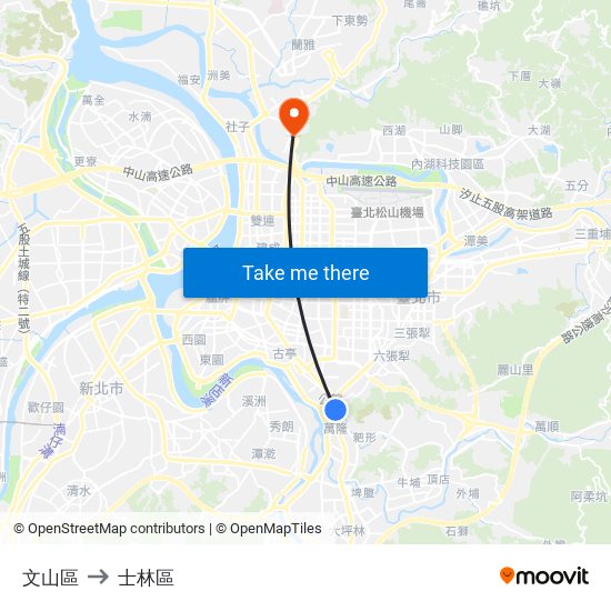 文山區 to 士林區 map