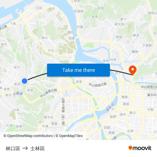 林口區 to 士林區 map