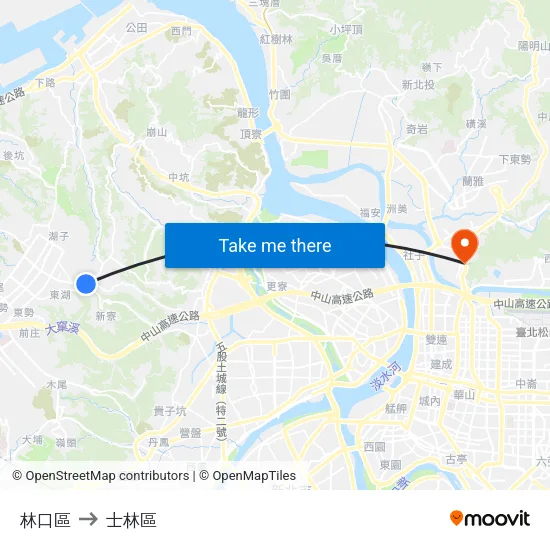 林口區 to 士林區 map