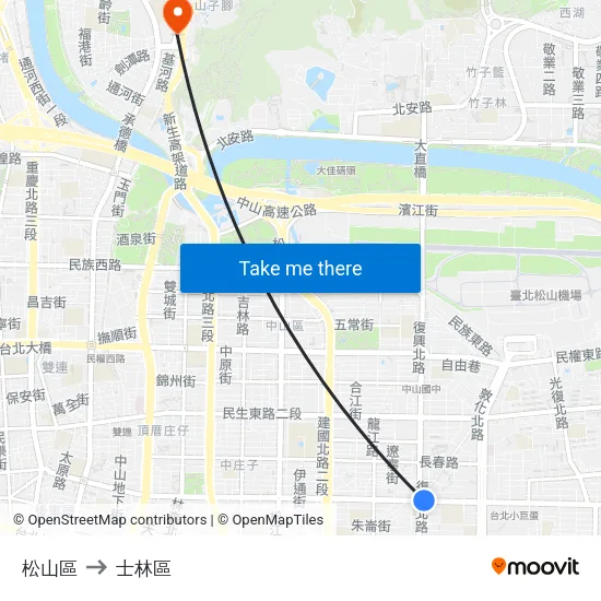 松山區 to 士林區 map