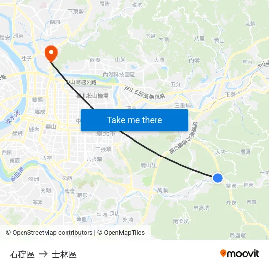 石碇區 to 士林區 map