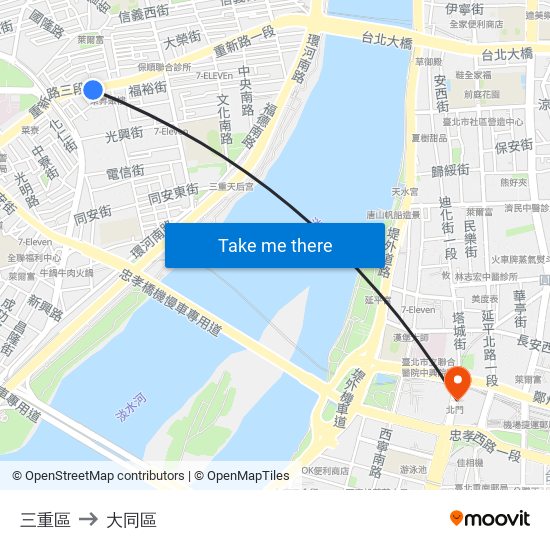 三重區 to 大同區 map