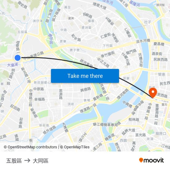五股區 to 大同區 map