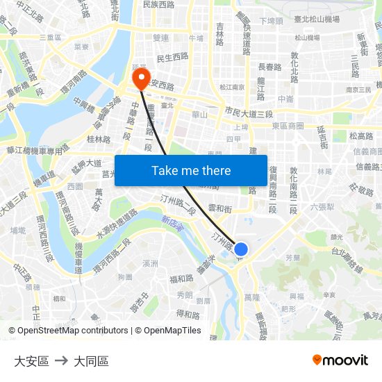 大安區 to 大同區 map