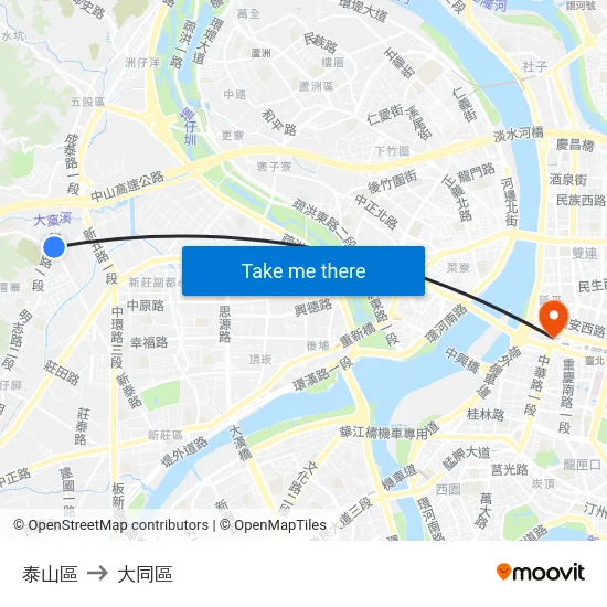 泰山區 to 大同區 map
