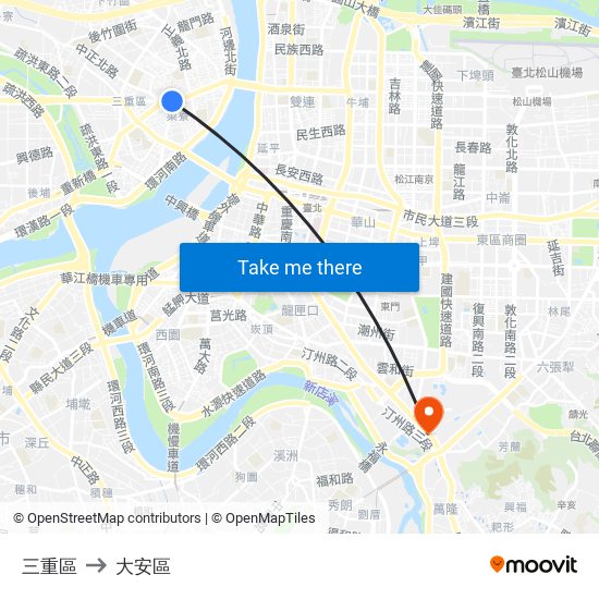 三重區 to 大安區 map