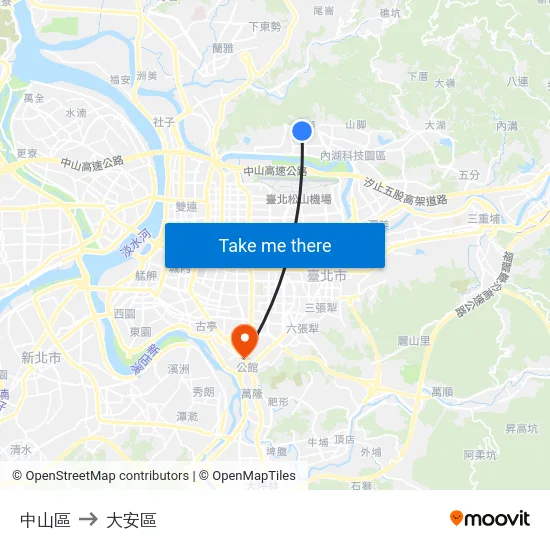 中山區 to 大安區 map