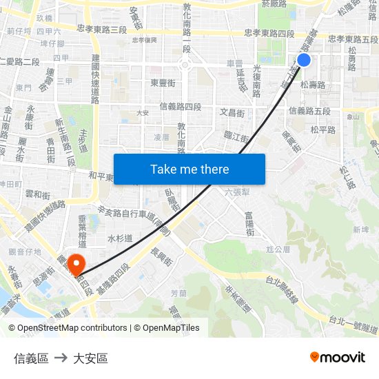 信義區 to 大安區 map
