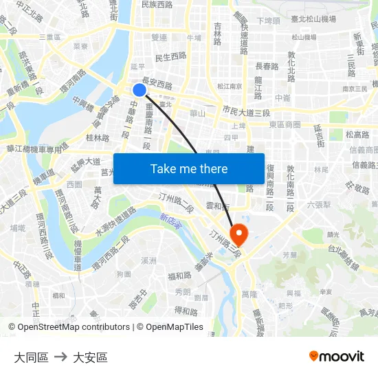 大同區 to 大安區 map