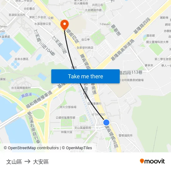 文山區 to 大安區 map