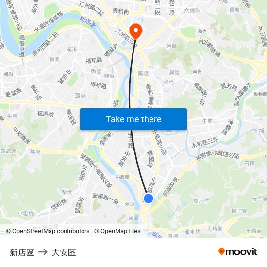 新店區 to 大安區 map