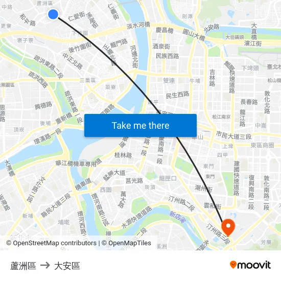 蘆洲區 to 大安區 map