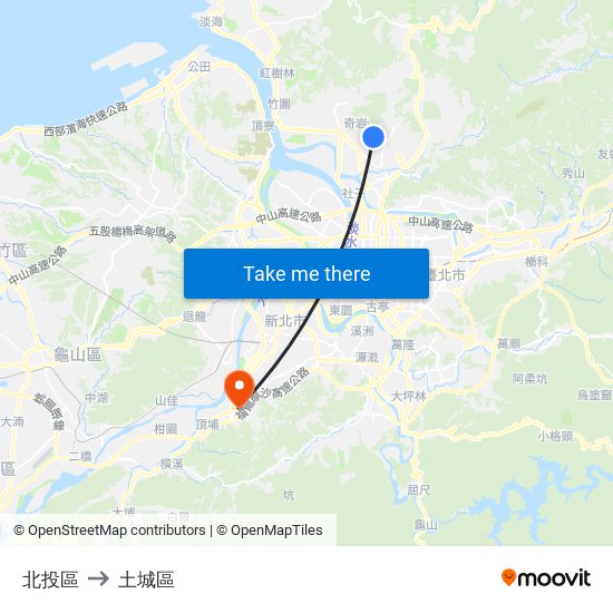 北投區 to 土城區 map