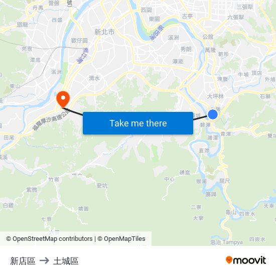 新店區 to 土城區 map